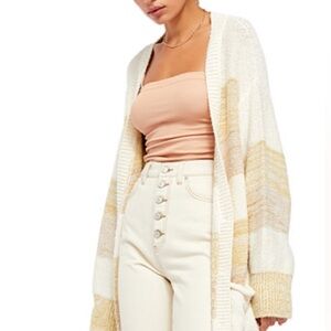 Free People Southport Cream and Tan Chunky Knit Cardigan